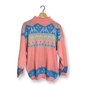 Gitano Plus Pink Blue Fair Isle Cowl Neck Sweater | Vintage 90s Cozy | Size 20W